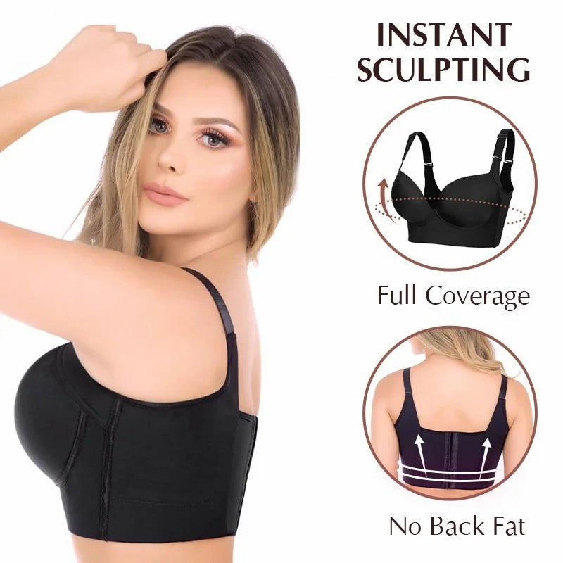 Women Push Up Deep Cup Bra Hide Back Fat Bra, With Built-in Full
