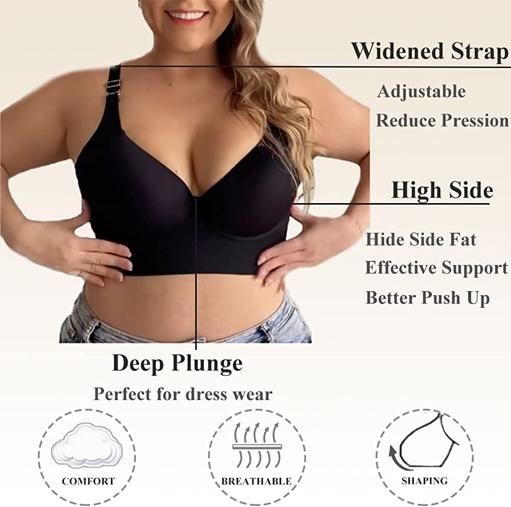 Women's Deep V Cup Hide Back Fat Bra With Shapewear Incorporated Full  Coverage Push Up Sculpting