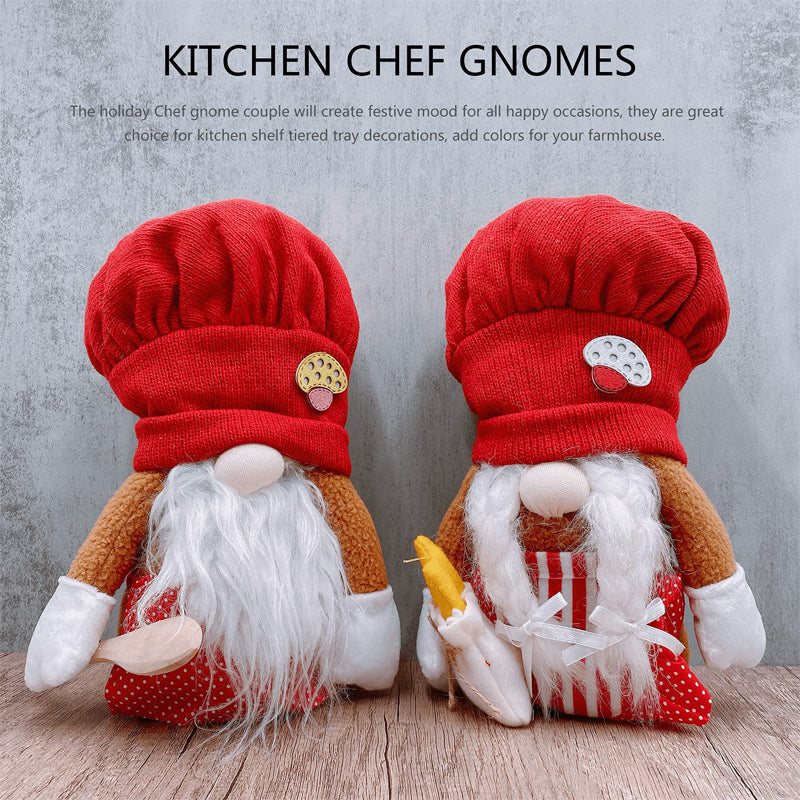 Red Gingham Chef Gnome Kitchen Gnome Couple Cook Gnome 